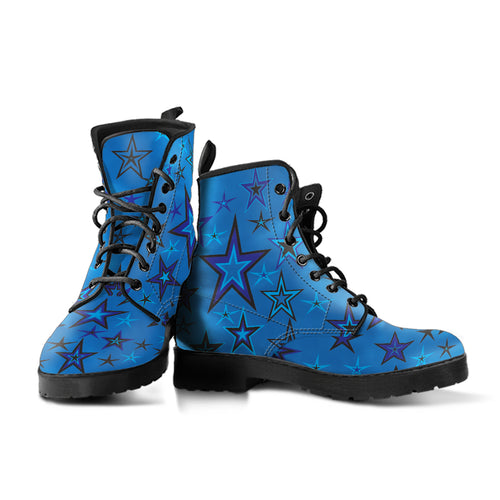 High Vibe Sky Blues & Black Stars on Dusty Blue Men's & Women's Vegan Leather Boots