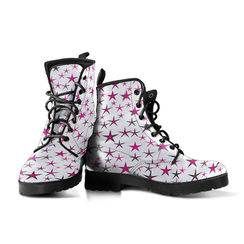 Pink Starlight on White Men's & Women's Vegan Leather Boots