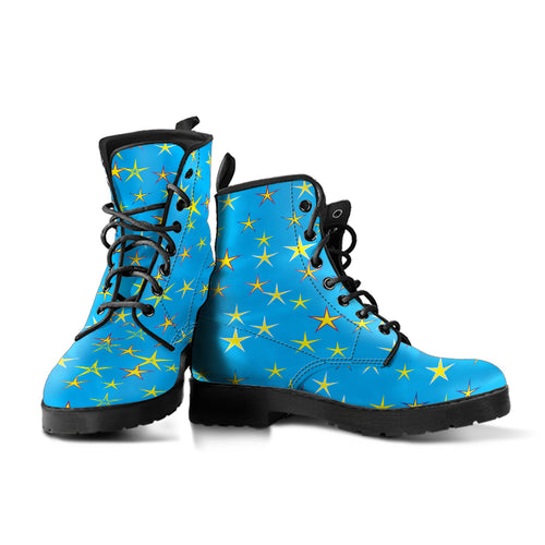 Aqua Sky Yellow Stars Men's & Women's Vegan Leather Boots