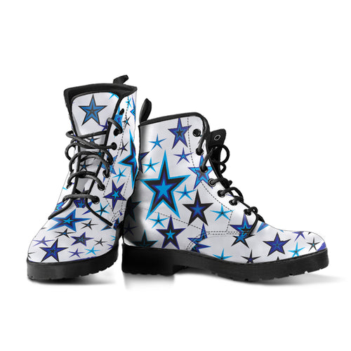 High Vibe Sky Blues & Black Stars on White Men's & Women's Vegan Leather Boots