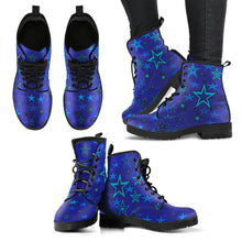 Load image into Gallery viewer, High Vibe Sky Blues &amp; Black Stars on Dark Blue Men&#39;s &amp; Women&#39;s Vegan Leather Boots