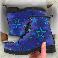 Load image into Gallery viewer, High Vibe Sky Blues &amp; Black Stars on Dark Blue Men&#39;s &amp; Women&#39;s Vegan Leather Boots