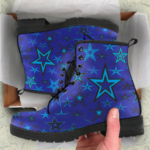 High Vibe Sky Blues & Black Stars on Dark Blue Men's & Women's Vegan Leather Boots