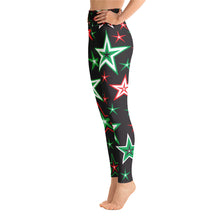 Load image into Gallery viewer, Z12 Christmas Holiday Red, Green, Black &amp; White Stars on Black Women&#39;s Yoga Leggings