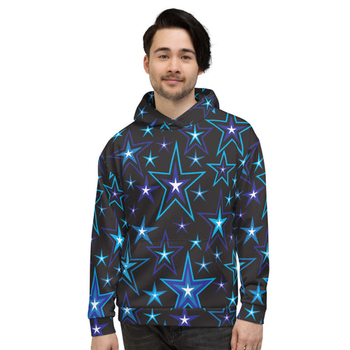 High Vibe Sky Blues, Black & White Stars on Black Unisex Hoodie