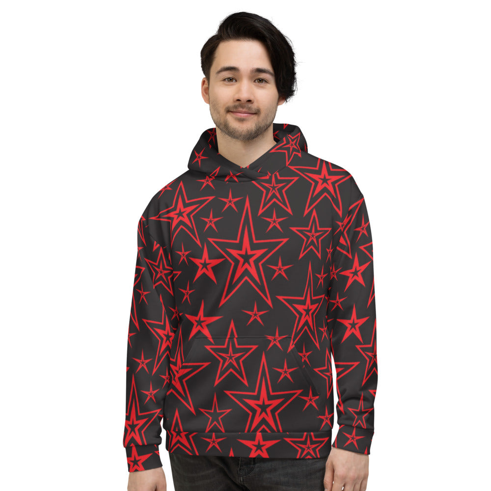 Rocking Classic Red Stars on Black Unisex Hoodie