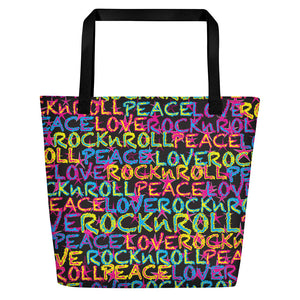 Peace, Love & Rock n Roll on Stars Beach Bag