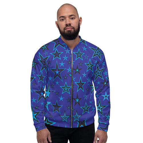 High Vibe Sky Blues & Black Stars on Dark Blue Unisex Bomber Jacket