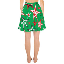 Load image into Gallery viewer, Z12 Christmas Holiday Red, Green, Black &amp; White Stars on Green Women&#39;s Skater Skirt