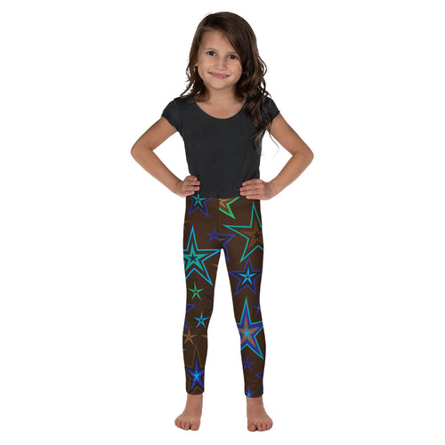 Earth & Sky Blues, Greens, Browns & Black Stars on Dark Brown Kid's Leggings