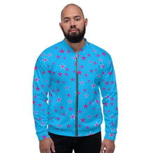 Load image into Gallery viewer, Aqua Sky Pink Stars Unisex Bomber Jacket