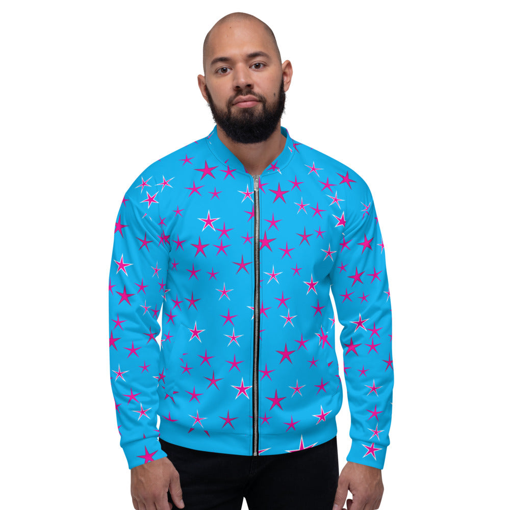 Aqua Sky Pink Stars Unisex Bomber Jacket