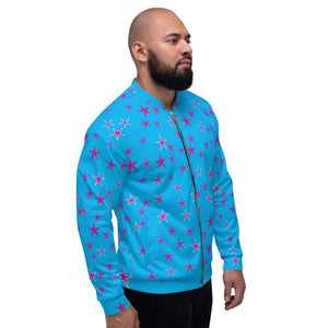 Aqua Sky Pink Stars Unisex Bomber Jacket