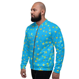 Aqua Sky Yellow Stars Unisex Bomber Jacket