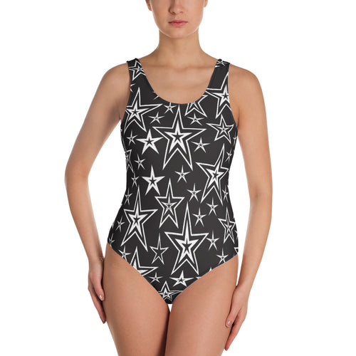 Rocking Classic White Stars on Black Women's One-Piece Swimsuit