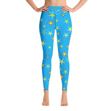 Load image into Gallery viewer, Aqua Sky Yellow Stars Women&#39;s Yoga Leggings