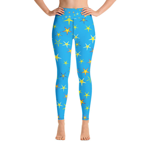 Aqua Sky Yellow Stars Women's Yoga Leggings