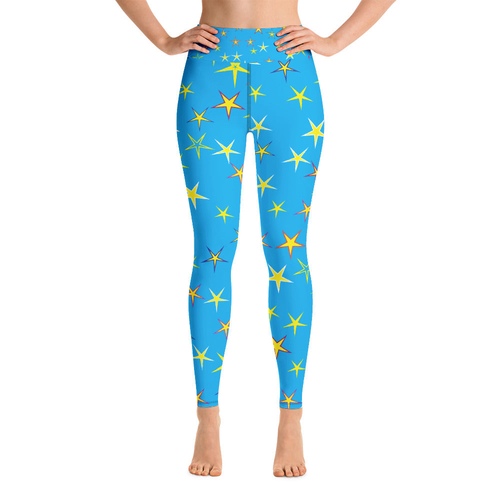 Aqua Sky Yellow Stars Women's Yoga Leggings