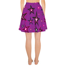 Load image into Gallery viewer, Rockstar Pinks, Purples, Black &amp; White Stars on Purple Women&#39;s Skater Skirt