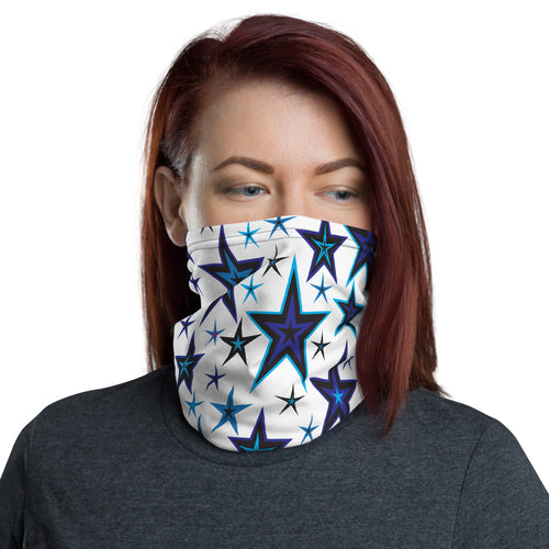 High Vibe Sky Blues & Black Stars on White Unisex Neck Gaiter Face Mask