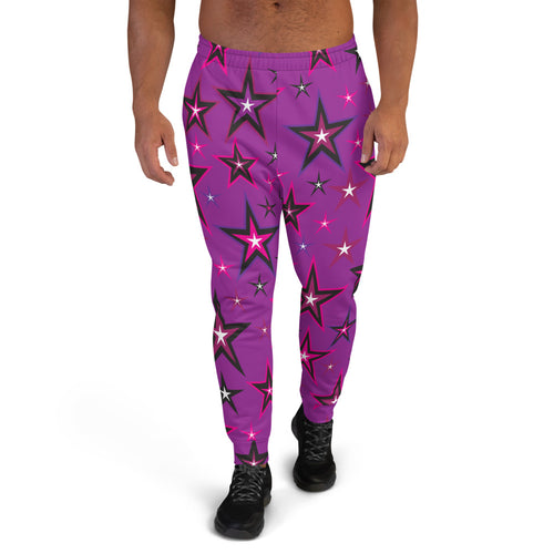 Rockstar Pinks, Purples, Black & White Stars on Purple Men's Joggers