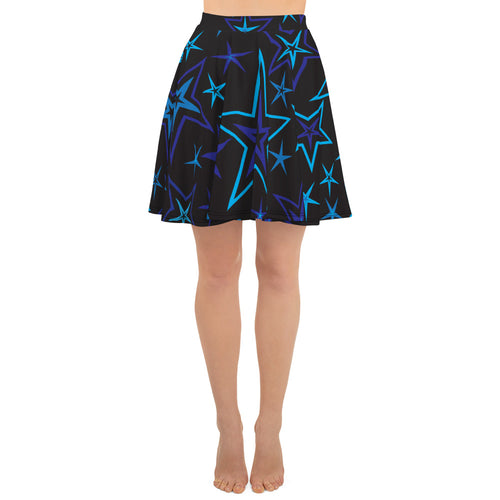 High Vibe Sky Blues & Black Stars on Black Women's Skater Skirt