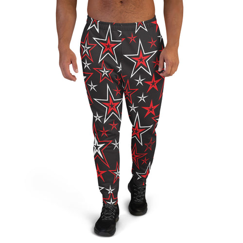 Rocking Classic Red & White Stars on Black Men's Joggers