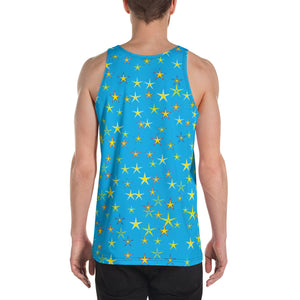 Aqua Sky Yellow Stars Unisex Tank Top