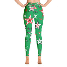 Load image into Gallery viewer, Z12 Christmas Holiday Red, Green, Black &amp; White Stars on Green Women&#39;s Yoga Leggings