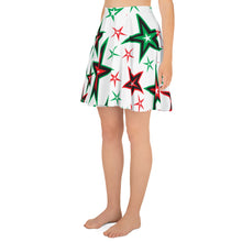 Load image into Gallery viewer, Z12 Christmas Holiday Red, Green &amp; Black Stars on White Women&#39;s Skater Skirt