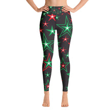 Load image into Gallery viewer, Z12 Christmas Holiday Red, Green &amp; White Stars on Black Women&#39;s Yoga Leggings