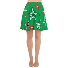 Load image into Gallery viewer, Z12 Christmas Holiday Red, Green, Black &amp; White Stars on Green Women&#39;s Skater Skirt