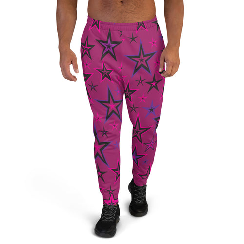 Rockstar Pinks, Purples & Black Stars on Dark Rose Men's Joggers