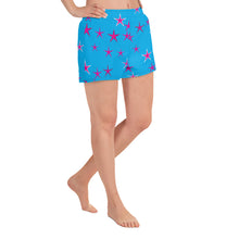 Load image into Gallery viewer, Aqua Sky Pink Stars Women&#39;s Athletic Short Shorts