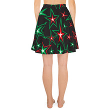 Load image into Gallery viewer, Z12 Christmas Holiday Red, Green &amp; White Stars on Black Women&#39;s Skater Skirt