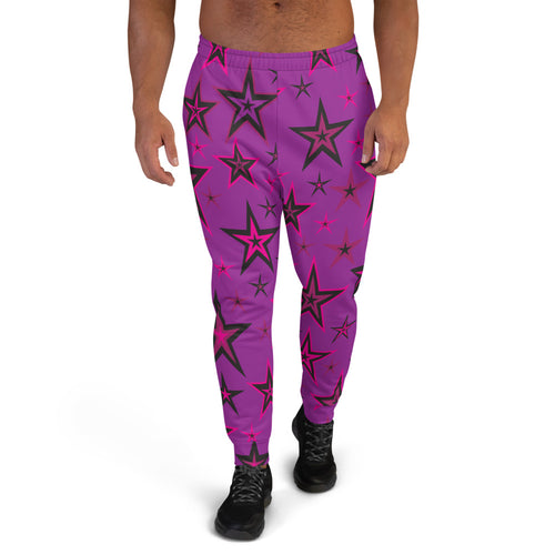 Rockstar Pinks, Purples & Black Stars on Purple Men's Joggers