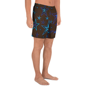 Earth & Sky Blues & Black Stars on Dark Brown Men's Athletic Long Shorts