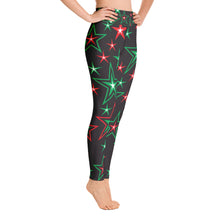 Load image into Gallery viewer, Z12 Christmas Holiday Red, Green &amp; White Stars on Black Women&#39;s Yoga Leggings