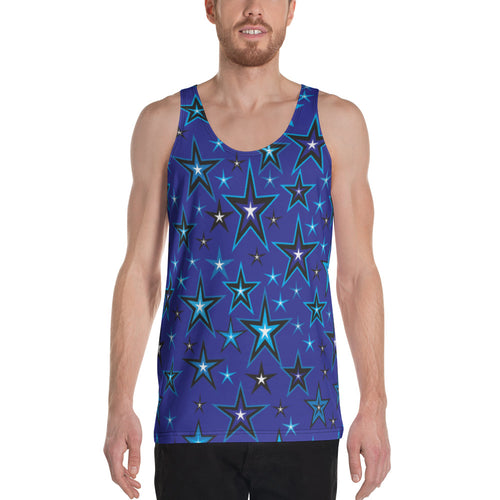 High Vibe Sky Blues, Black & White Stars on Dark Blue Unisex Tank Top