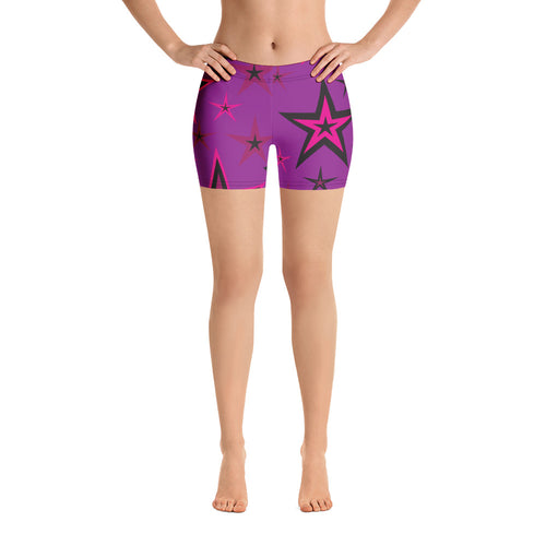 Rockstar Pinks, Purples & Black Stars on Purple Women's Aerobic Biker Shorts