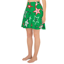 Load image into Gallery viewer, Z12 Christmas Holiday Red, Green, Black &amp; White Stars on Green Women&#39;s Skater Skirt