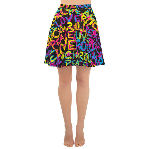 Peace, Love & Rock n Roll on Stars Women's Skater Skirt