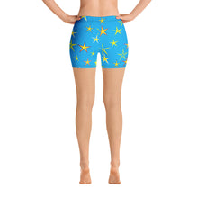 Load image into Gallery viewer, Aqua Sky Yellow Stars Women&#39;s Aerobic Biker Shorts