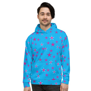 Aqua Sky Pink Stars Unisex Hoodie