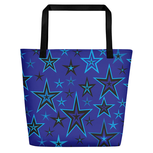 High Vibe Sky Blues & Black Stars on Dark Blue Beach Bag