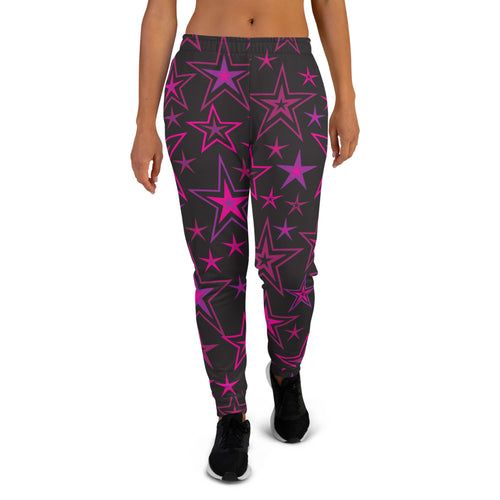 Rockstar Pinks, Purples & Black Stars on Black Women's Joggers