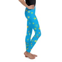 Load image into Gallery viewer, Aqua Sky Yellow Stars Kid&#39;s/Youth Leggings