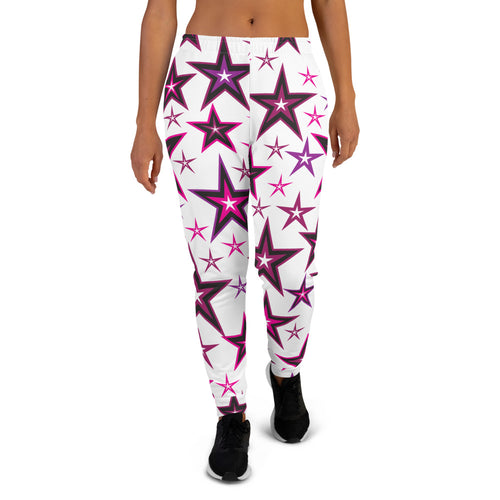 Rockstar Pinks, Purples, Black & White Stars on White Women's Joggers