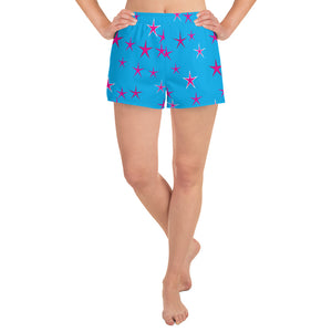 Aqua Sky Pink Stars Women's Athletic Short Shorts