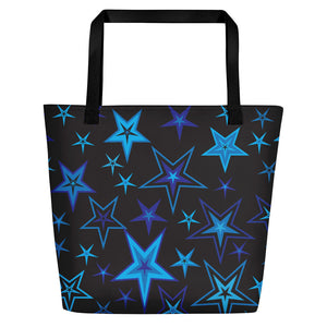 High Vibe Sky Blues & Black Stars on Black Beach Bag